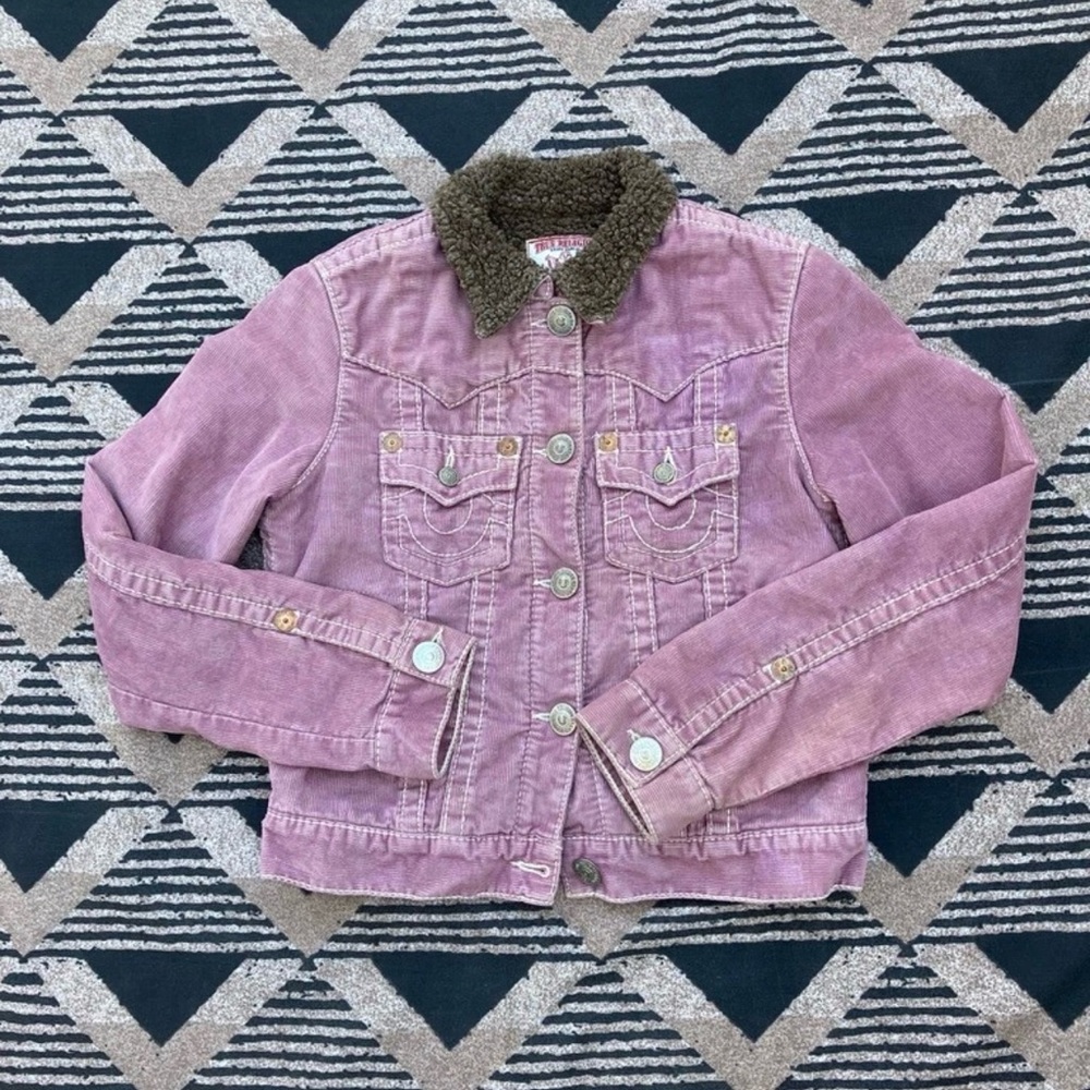 True Religion Jimmy Corduroy Big T Sherpa Jacket large pink